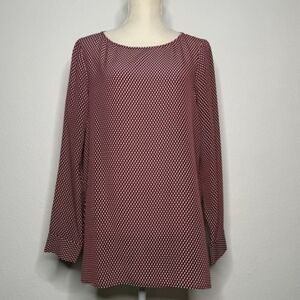 Theory Red, Navy and White Geometric Print Blouse 100% Silk